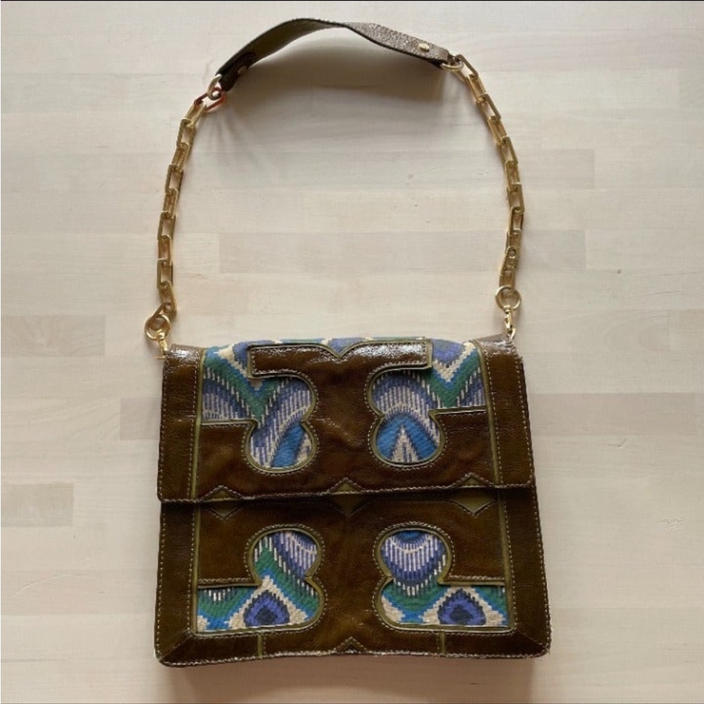Tory Burch Leather Woven Shoulder Bag Gold Chain Early 2009